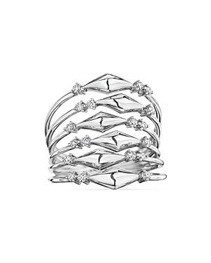 Hueb 18k White Gold Luminus Diamond Multirow Statement Ring