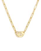 Dinh Van 18k Yellow Gold Menottes Diamond Interlocking Ring Pendant Necklace, 17.7