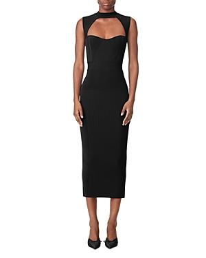 Herve Leger Cutout Mixed Ribbed Midi Dress