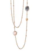Pasquale Bruni 18k Rose Gold Floral Charm Necklace With Rose Quartz And Grey Agate, 39.5