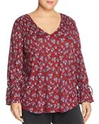 Lucky Brand Plus Smocked Floral-print Top