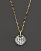 Diamond Pave Small Disk Pendant Necklace In 14k White And Yellow Gold, .18 Ct. T.w.