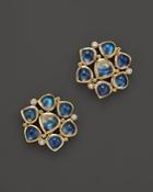 Temple St. Clair 18k Yellow Gold Small Cluster Earrings With Royal Blue Moonstone And Diamonds