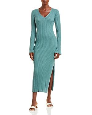 Sablyn V Neck Ribbed Cashmere Midi Dress
