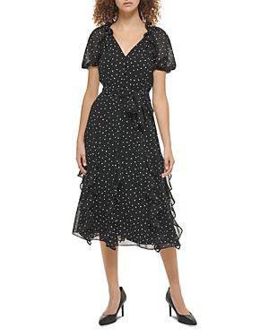 Karl Lagerfeld Paris Printed Chiffon Ruffled Dress