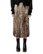Zadig & Voltaire Joyce Leopard Print Pleated Midi Skirt