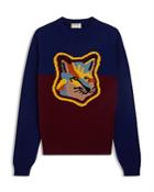 Maison Kitsune Colorblock Fox Head Lambswool Sweatshirt