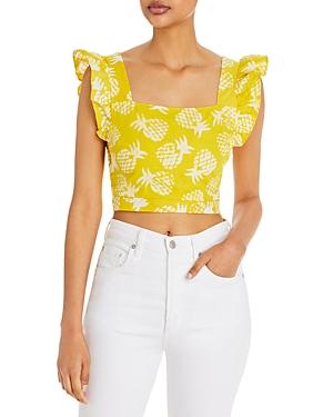 Aqua X Studio 189 Pineapple Print Flutter Sleeve Crop Top - 100% Exclusive