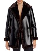 Theory Faux Leather & Faux Fur Peacoat