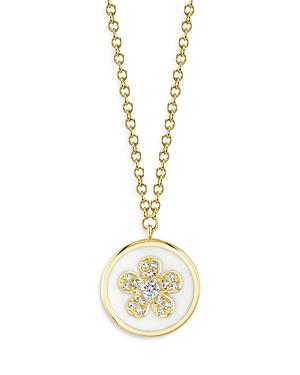 Moon & Meadow Diamond & White Enamel Flower Pendant Necklace In 14k Yellow Gold, 0.06 Ct. T.w. - 100% Exclusive