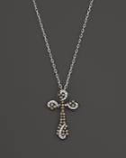 Brown And White Diamond Cross Pendant Necklace In 14k White Gold, 17