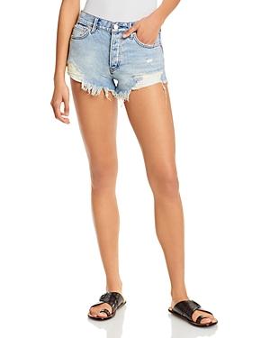 Free People Loving Good Vibrations Cotton Frayed Denim Shorts