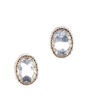 Deepa By Deepa Gurnani Aria Beaded Cubic Zirconia Oval Button Earrings In Gold Tone