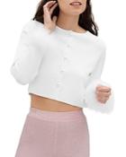 Sleeper Feather Trim Cropped Cardigan