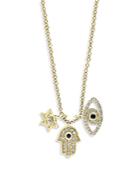 Bloomingdale's Blue Sapphire & Diamond Multi Charm Pendant Necklace In 14k Yellow Gold, 18 - 100% Exclusive