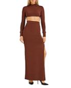 Herve Leger Cropped Long Sleeve Top Two Piece Gown