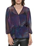 Dkny Printed Crossover Neck Top