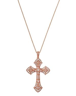 Bloomingdale's Diamond Flared Milgrain Cross Necklace In 14k Rose Gold, 0.50 Ct. T.w. - 100% Exclusive