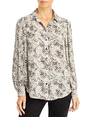 T Tahari Georgette Pleated Long Sleeve Button Down Blouse
