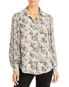 T Tahari Georgette Pleated Long Sleeve Button Down Blouse