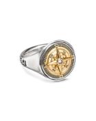David Yurman Sterling Silver & 18k Yellow Gold Maritime Compass Signet Ring With Diamond