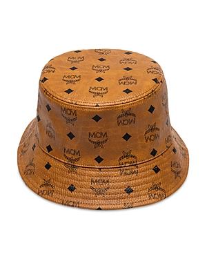 Mcm Visetos Faux Leather Logo Print Bucket Hat