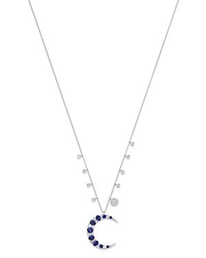 Meira T 14k White Gold Blue Sapphire & Diamond Moon Pendant Necklace, 18