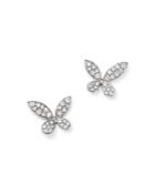 Diamond Pave Butterfly Stud Earrings In 14k White Gold, .50 Ct. T.w.