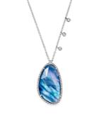 Meira T 14k White Gold Blue Sapphire And Moonstone Doublet Necklace With Diamonds, 16