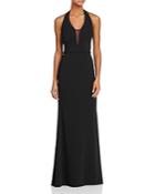 Js Collections Mesh-inset Halter Gown
