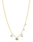 Meira T 14k White & Yellow Gold Blue Sapphire & Diamond Evil Eye, Star, Moon & Bezel Charm Necklace, 15.5-17.5