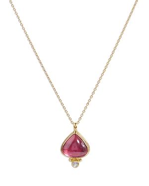 Gurhan 24k/22k Yellow Gold Rune Pink Tourmaline & Diamond Pendant Necklace, 16-18