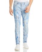 Purple Brand Skinny Fit Jeans In Paint Over Light Bleach Jacquard Monogram