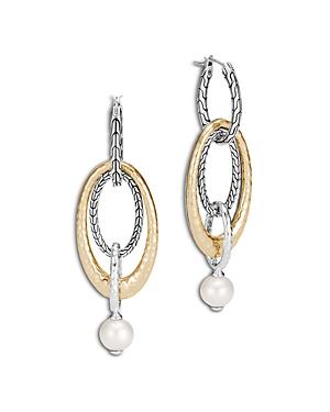 John Hardy 18k Yellow Gold & Sterling Silver Classic Chain Freshwater Pearl Loop Drop Earrings