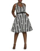 City Chic Plus Floral Stripe Belted Dress