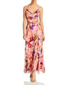Aqua Floral Print Chiffon Cutout Gown - 100% Exclusive