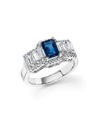 Sapphire And Diamond Baguette Ring In 14k White Gold - 100% Exclusive