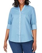Foxcroft Plus Mary Printed Button-down Top