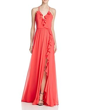 Faviana Couture Ruffle Front-slit Gown