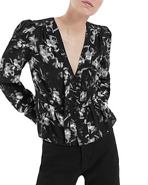 The Kooples Ghost Flowers Crepe Pleated Top
