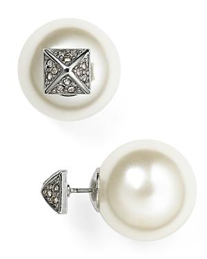 Rebecca Minkoff Pyramid Faux Pearl Front Back Earrings
