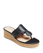 Jack Rogers Women's Leather Stitched Raffia Thong Wedge Sandals