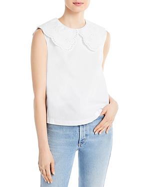 Aqua Eyelet Peter Pan Collar Poplin Sleeveless Top - 100% Exclusive