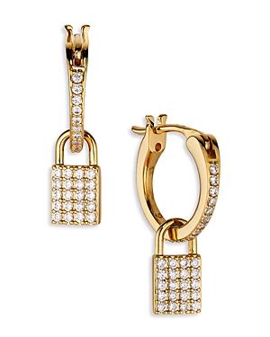 Aoja By Nadri Cheeky Pave Lock Charm Hoop Earrings