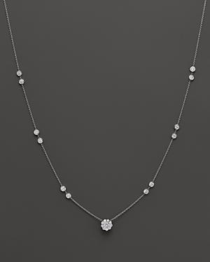 Diamond Station Necklace With Center Cluster In 14k White Gold, 1.35 Ct. T.w.