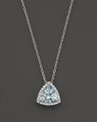 Aquamarine And Diamond Pendant Necklace In 14k White Gold, 16
