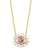 Suzanne Kalan 18k Yellow Gold Sleeping Beauty Diamond & Pink Sapphire Mini Evil Eye Pendant Necklace, 18