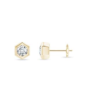 Natori 14k Yellow Gold Indochine 4mm Diamond Hexagon Solitaire Stud Earrings