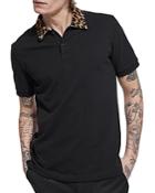 The Kooples Leopard Print Collar Slim Fit Polo Shirt