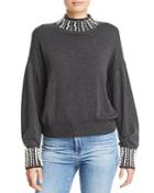 Aqua Faux Pearl-embellished Mock-neck Sweater - 100% Exclusive